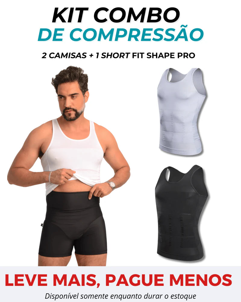 Kit Combo de Compressão 2 Camisas + 1 Short Fit Shape Pro®
